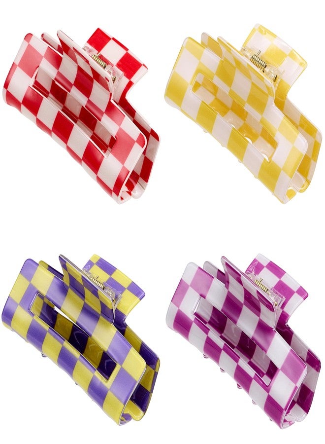 SINIDE Checkered Hair Claw Clips, Rectangle Bright Multicolored Square Checker Barrettes for Women Ladies Medium Non Slip Jaw Clip Acrylic Claw Clamps Accessories for Thin Thick Hair (4 Pack) - Image 1