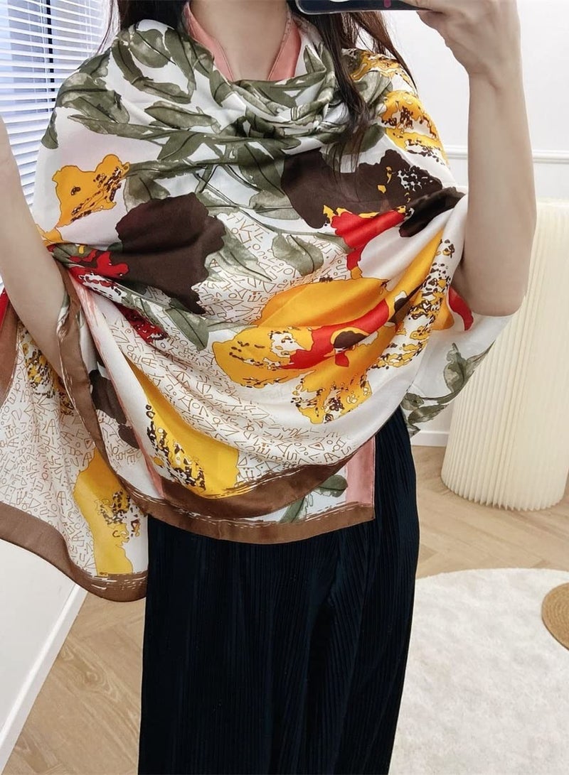 SYOSI Silk Scarf Women Shawl Colorful Scarf, Lightweight Floral Printed Scarves, Chiffon Scarf, Fashion Fringed Shawl Wraps, Vintage Bridal Scarf, Neckerchief Head Wrap Orange - Image 2