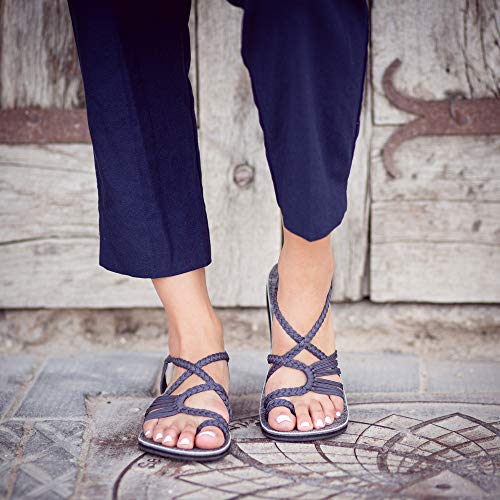 Plaka Palm Leaf Flat Summer Sandals for Women | Perfect for the Beach Walking & Dressy Occasions | Anchor Gray | Size 7 - Image 4