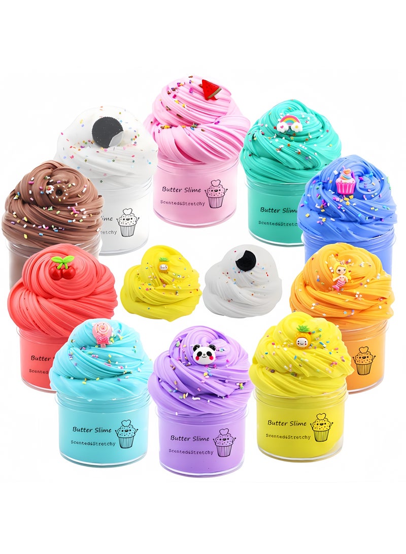 مجموعة سلايم الزبدة (10 قطع) مع زينة آيس كريم الفاكهة وقوالب الحلوى، غير لاصقة وآمنة للغاية، لعبة لتخفيف التوتر، هدايا حفلات ممتعة قابلة للتمدد، هدايا عيد ميلاد للأولاد والبنات - Image 2