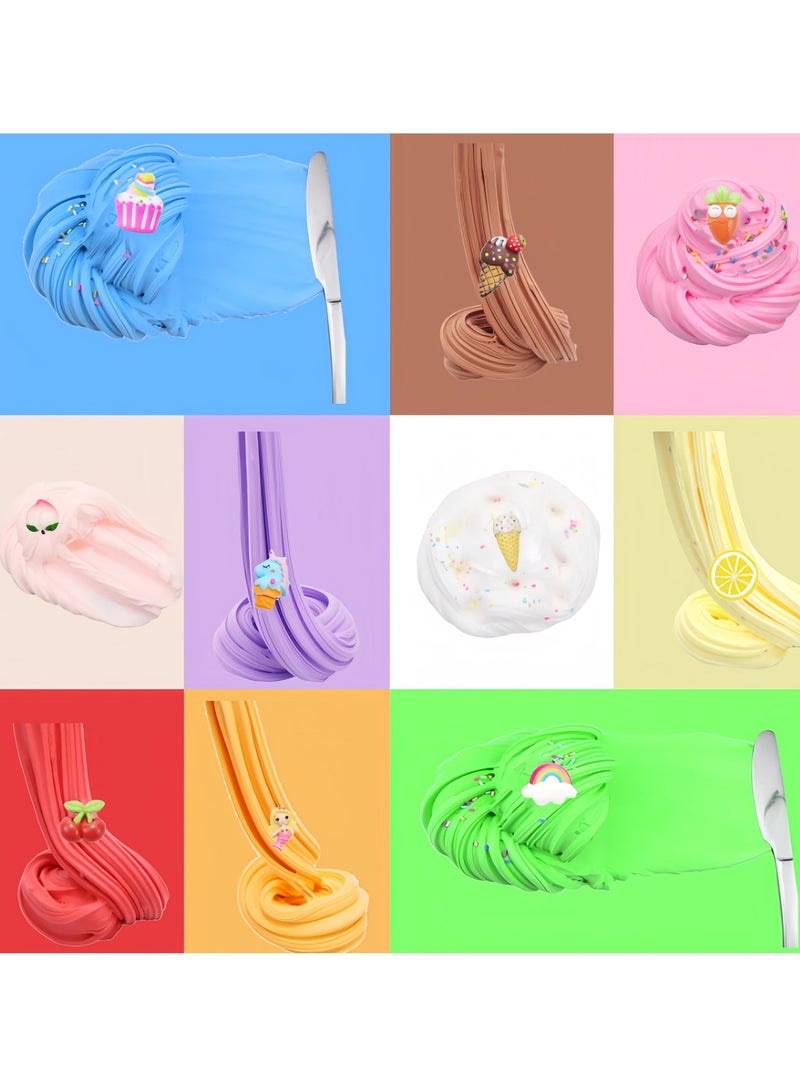 مجموعة سلايم الزبدة (10 قطع) مع زينة آيس كريم الفاكهة وقوالب الحلوى، غير لاصقة وآمنة للغاية، لعبة لتخفيف التوتر، هدايا حفلات ممتعة قابلة للتمدد، هدايا عيد ميلاد للأولاد والبنات - Image 4