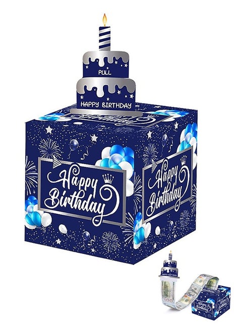 Party Favor Bags, Happy Birthday Money Gift Box with Pull Out Card, A Fun Way to Present Cash as Gifts (Blue)