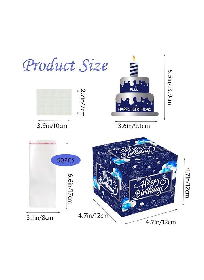 Party Favor Bags, Happy Birthday Money Gift Box with Pull Out Card, A Fun Way to Present Cash as Gifts (Blue)