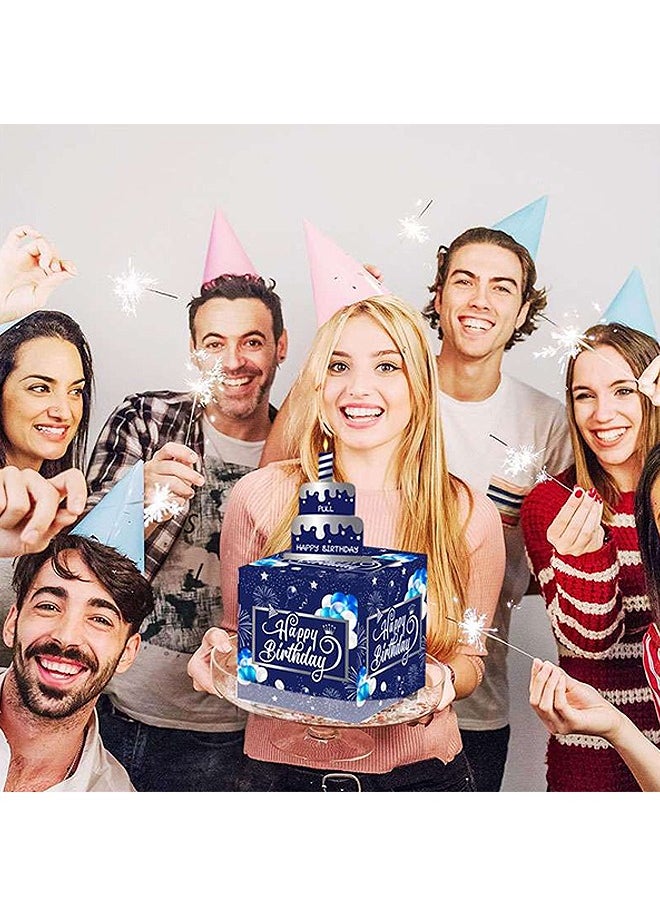 Party Favor Bags, Happy Birthday Money Gift Box with Pull Out Card, A Fun Way to Present Cash as Gifts (Blue)