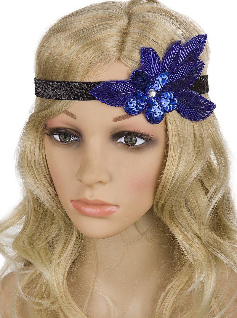 Vijiv Blue 20s Headpiece Vintage 1920s Flapper Headband Great Gatsby - Image 2