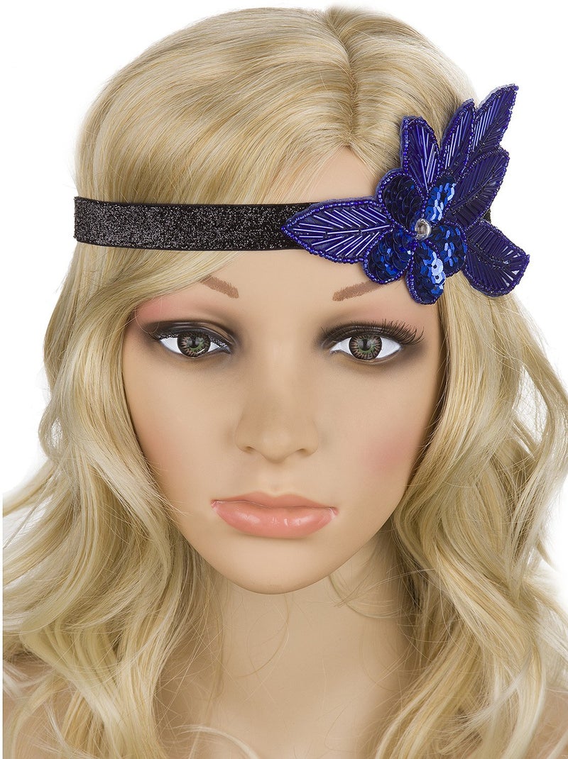 Vijiv Blue 20s Headpiece Vintage 1920s Flapper Headband Great Gatsby - Image 4