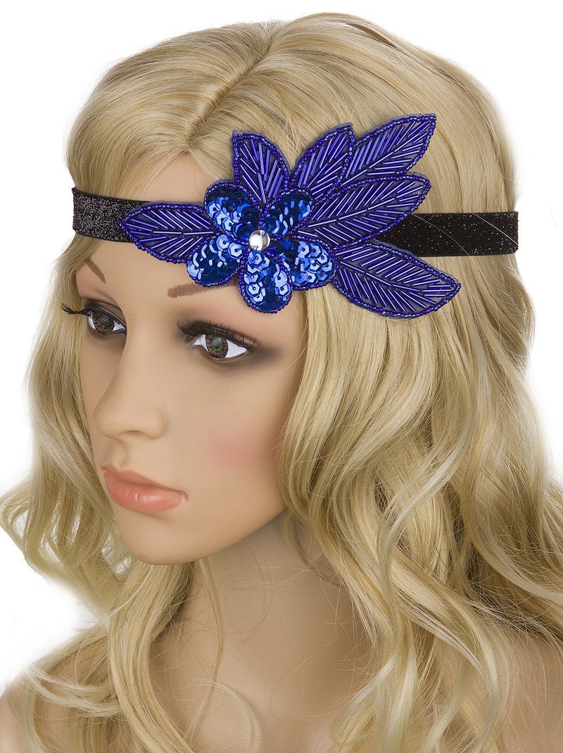 Vijiv Blue 20s Headpiece Vintage 1920s Flapper Headband Great Gatsby - Image 3