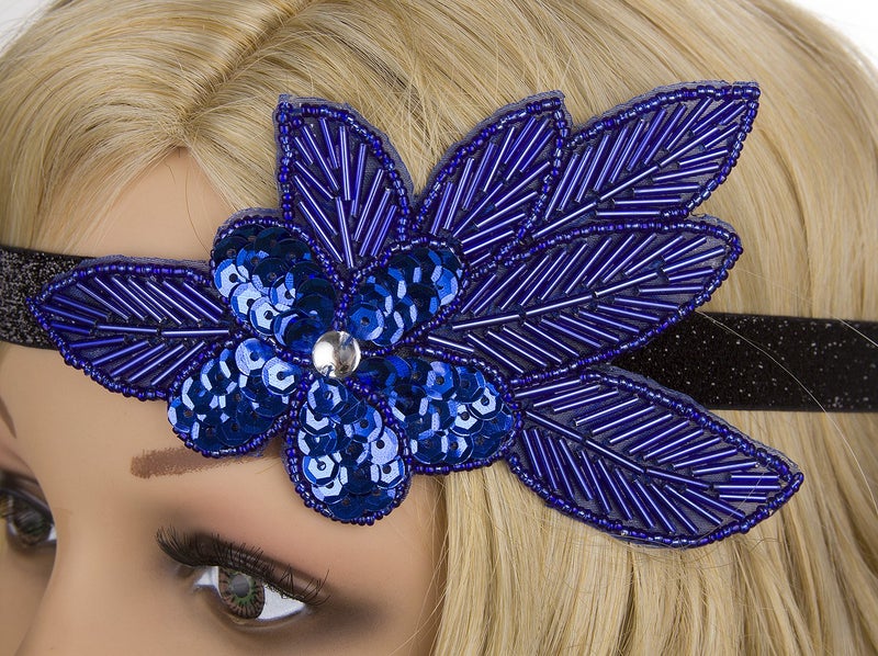 Vijiv Blue 20s Headpiece Vintage 1920s Flapper Headband Great Gatsby - Image 5