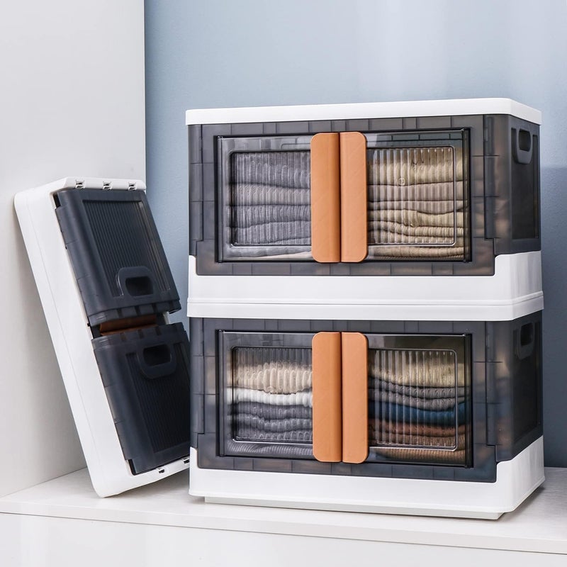 FINWARE Multipurpose Versatile Drawer Cabinet Storage Organizer Box Foldable Cupboard with Door Kids Wardrobe Clothes Collapsible Racks for Home Office BedroomWHITE GREY DRAWERS Double Door 2XL - Image 1