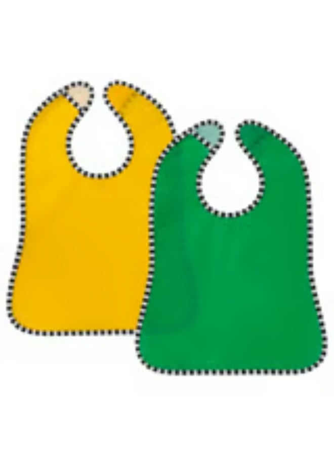 Stylish 2-piece baby bib set—waterproof and designed to catch food scraps (Green/Yellow). - Image 1