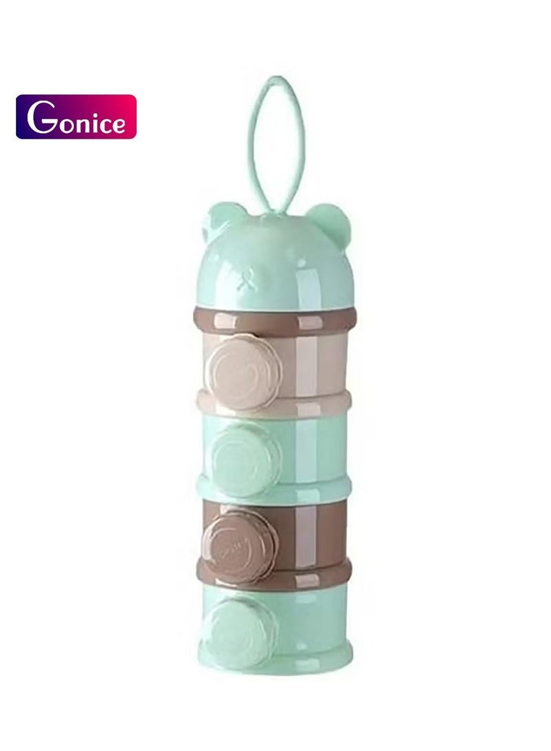 جونيس مُوزع حليب الأطفال 4 طبقات، صندوق ترتيب مسحوق الحليب للرضع القابل للتكديس، وعاء تخزين الطعام والوجبات الخفيفة، حاوية حليب للأطفال للسفر (أخضر فاتح) - Image 1
