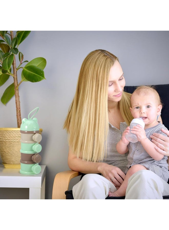 جونيس مُوزع حليب الأطفال 4 طبقات، صندوق ترتيب مسحوق الحليب للرضع القابل للتكديس، وعاء تخزين الطعام والوجبات الخفيفة، حاوية حليب للأطفال للسفر (أخضر فاتح) - Image 2