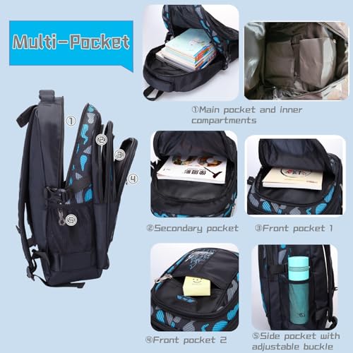 Bansusu Boys Backpack for Kids School Bag, Primary Middle School Backpack for Boys Bookbags - Image 5