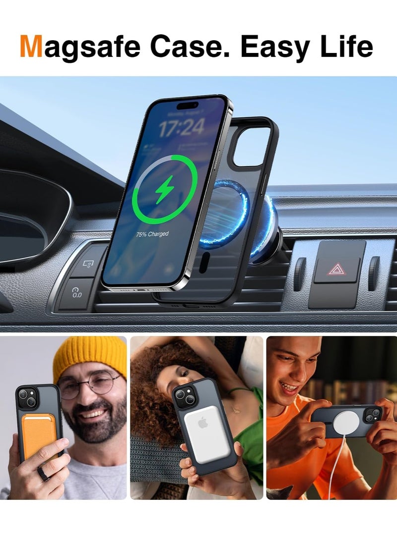 YoYoTech Matte Finish Magnetic for iPhone 15 Plus Case [Compatible with MagSafe] [14 FT Drop Protection] Shock-Proof Matte Translucent Back Ultra Slim Protection Cover-Black  - Image 4