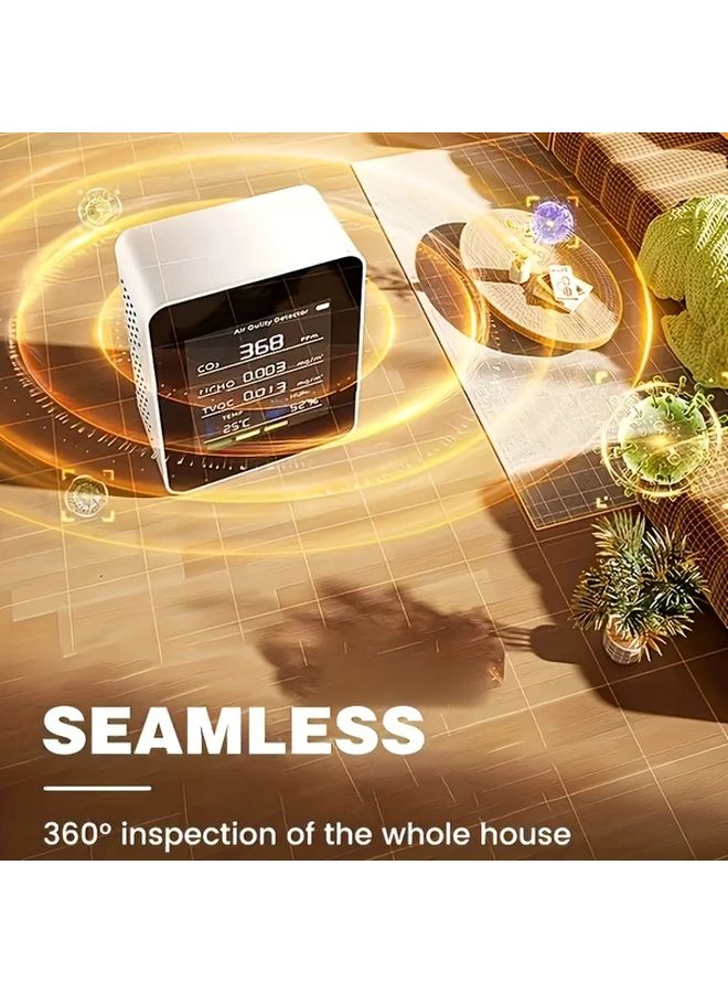 Black 5 In 1 Air Quality Monitor CO2 Humidity Temperature Formaldehyde TVOC LCD Display USB Rechargeable For Home Office - Image 4