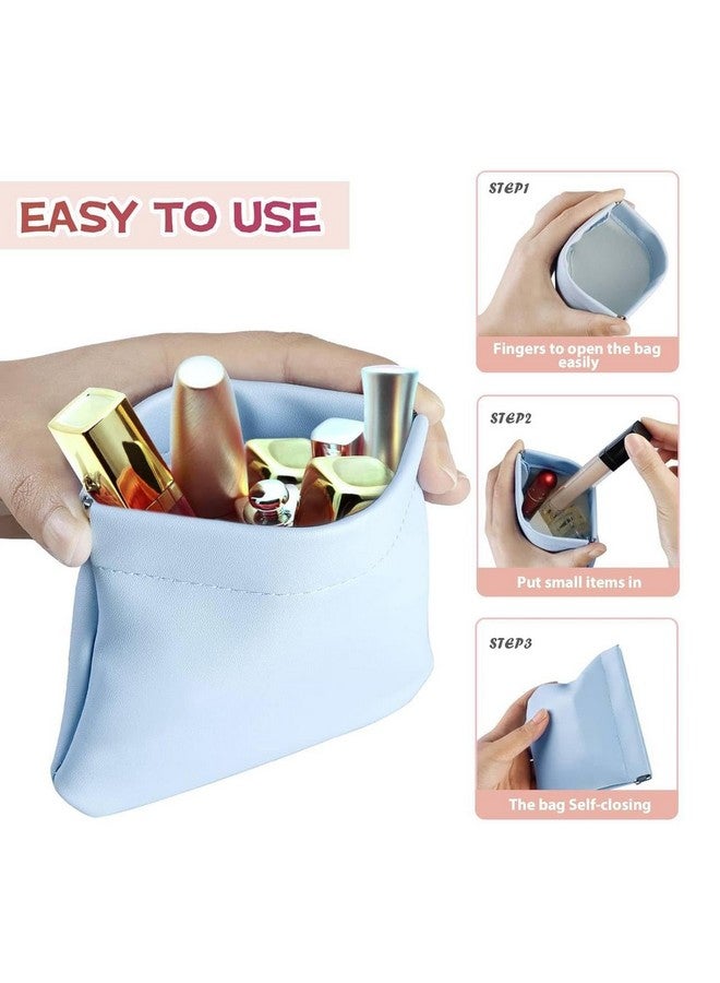 BLINE Mini Makeup Bag Small Pouches for Women Cosmetic Bag Squeeze Top Pocket Storage Pouch for Coin Purse Lipstick Jewelry Accessories (Self-Closing, 4.3X4.7In, Pack of 2 - Multicolour) - Image 4