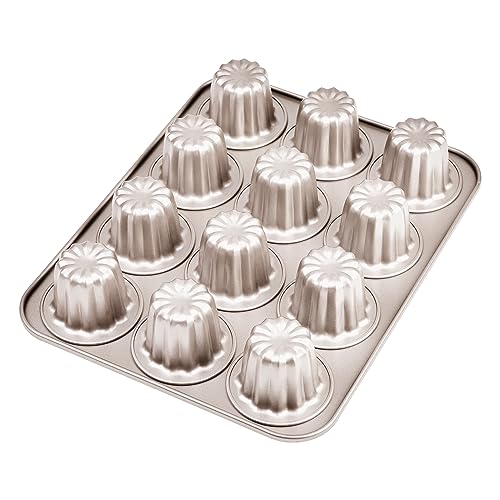 Bakeley 12 Canele Mold Cake Pan Non-Stick Canele Muffin Bakeware Cupcake Pan for Oven Baking (Champagne Gold) - Image 1