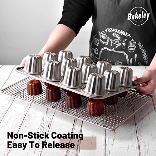 Bakeley 12 Canele Mold Cake Pan Non-Stick Canele Muffin Bakeware Cupcake Pan for Oven Baking (Champagne Gold) - Image 3