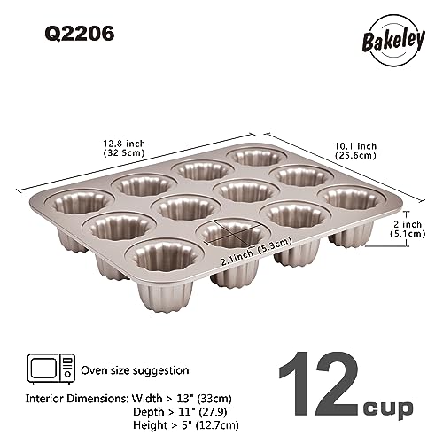 Bakeley 12 Canele Mold Cake Pan Non-Stick Canele Muffin Bakeware Cupcake Pan for Oven Baking (Champagne Gold) - Image 2