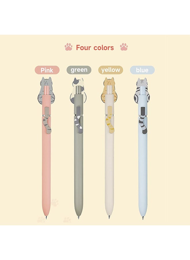 Cat Pens, 4 Pcs 0.5mm Cute Kawaii Black Ink Pens Fine Point Smooth Writing Pen, High-End Series Cat's Tail Retractable Pen for Journaling Note Taking (4 Pcs Cat) - Image 2