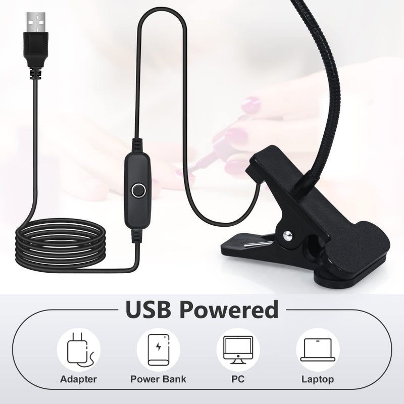 Geisofu مصباح أظافر جيزوفو UV - ضوء UV لأظافر الجل، مصباح LED مرن لتجفيف الأظافر، مصباح أسود مع مشبك، طول موجي 365+395nm 5V 3W 4 مستويات للتعتيم - Image 4