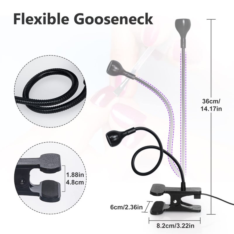 Geisofu مصباح أظافر جيزوفو UV - ضوء UV لأظافر الجل، مصباح LED مرن لتجفيف الأظافر، مصباح أسود مع مشبك، طول موجي 365+395nm 5V 3W 4 مستويات للتعتيم - Image 3