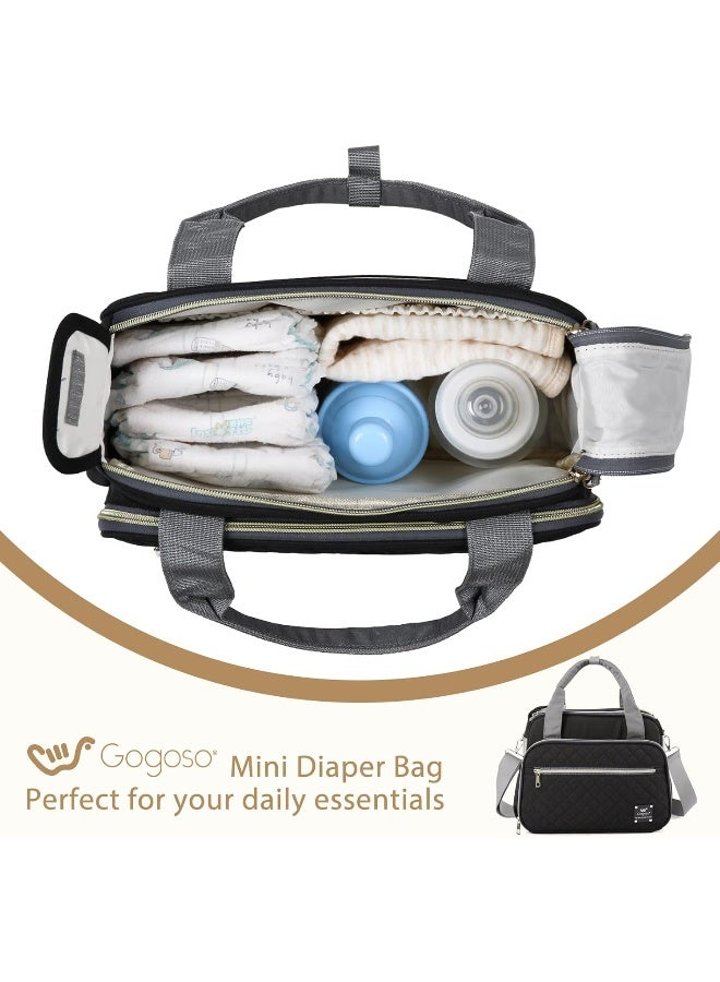 Gogoso GOGOSO Crossbody Small Diaper Bag, Cute Mini Baby Diaper Tote Bags with Insulated Pockets for Traveling Outdoor Parent, Black - Image 4