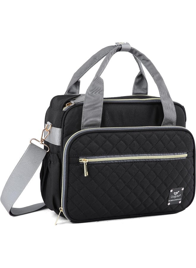 Gogoso GOGOSO Crossbody Small Diaper Bag, Cute Mini Baby Diaper Tote Bags with Insulated Pockets for Traveling Outdoor Parent, Black - Image 1