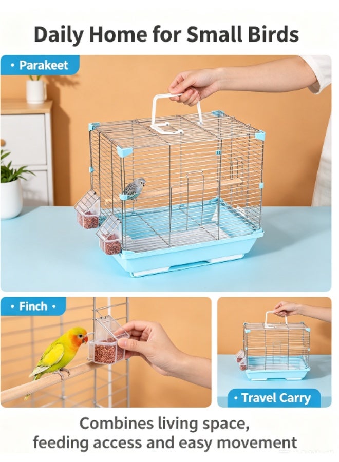 Metal Wire Bird Cage with Standing Stick & Detachable Food Bowls, Portable Pet House for Parakeet, Budgie, Small - Image 3