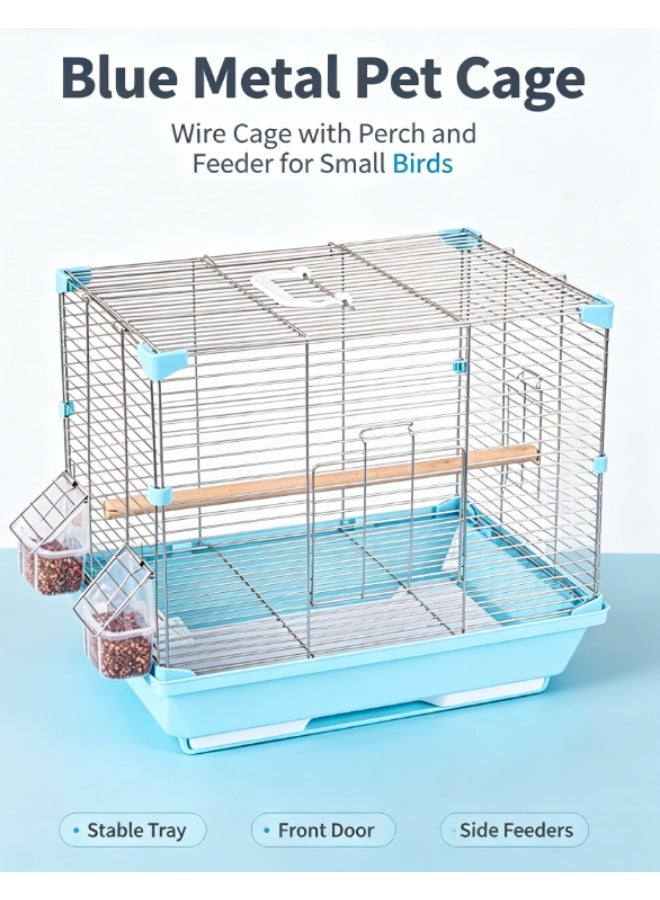 Metal Wire Bird Cage with Standing Stick & Detachable Food Bowls, Portable Pet House for Parakeet, Budgie, Small - Image 1
