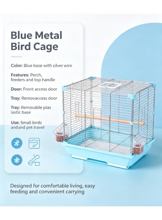 Metal Wire Bird Cage with Standing Stick & Detachable Food Bowls, Portable Pet House for Parakeet, Budgie, Small - Image 4