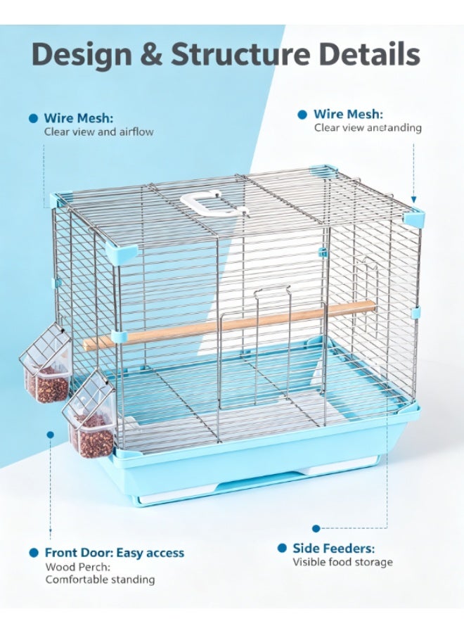 Metal Wire Bird Cage with Standing Stick & Detachable Food Bowls, Portable Pet House for Parakeet, Budgie, Small - Image 2