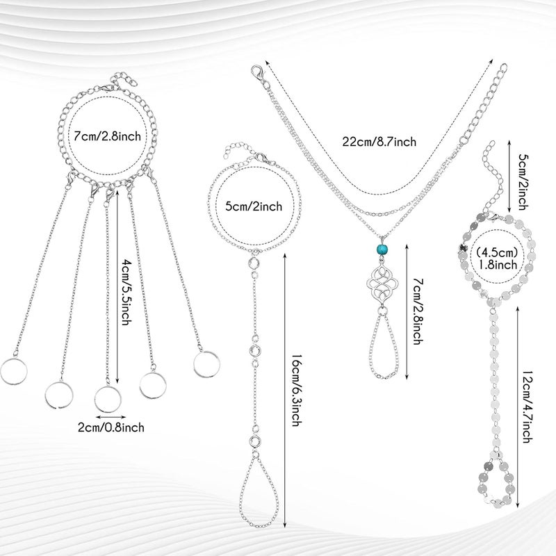 Sureio 8 Pieces Hand Chain Set Ring Bracelet Ring Hand Chain Crystal Finger Chain Bracelet Bohemian Hand Jewelry for Women Valentines Day gifts - Image 2