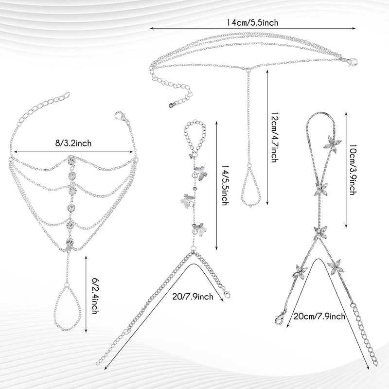 Sureio 8 Pieces Hand Chain Set Ring Bracelet Ring Hand Chain Crystal Finger Chain Bracelet Bohemian Hand Jewelry for Women Valentines Day gifts - Image 4