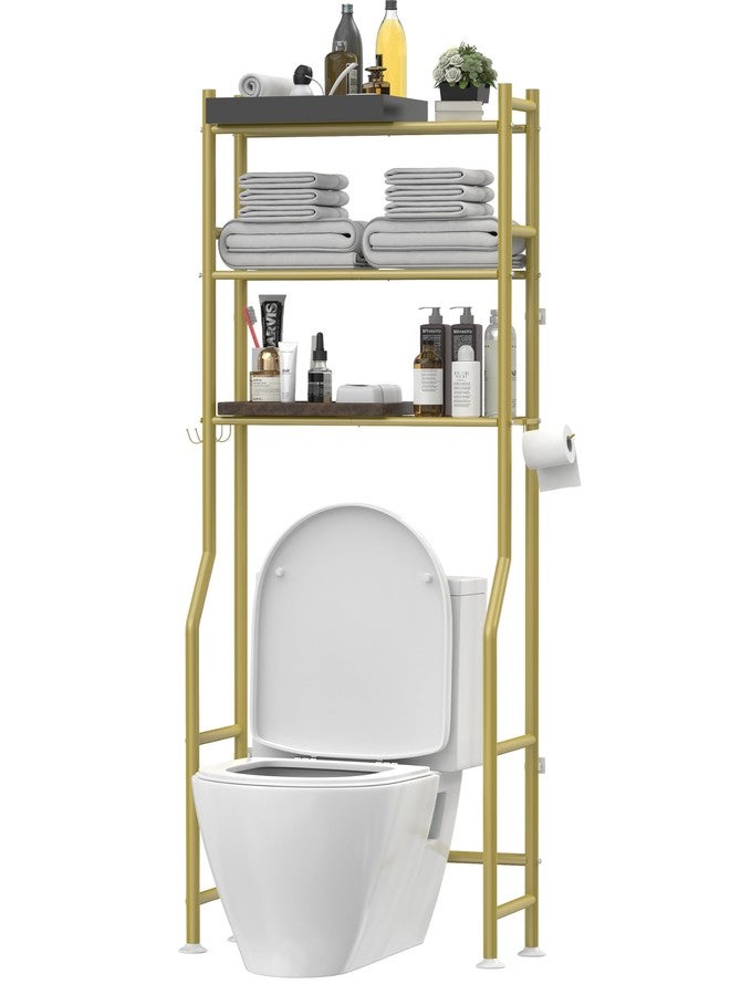 Livilord 3-Tier Over The Toilet Storage, Freestanding Metal Bathroom Shelves with 4 Hooks, Over Toilet Storage Shelf with Paper Holder, Above The Toilet Shelf for Bathroom Storage, Gold - Image 1