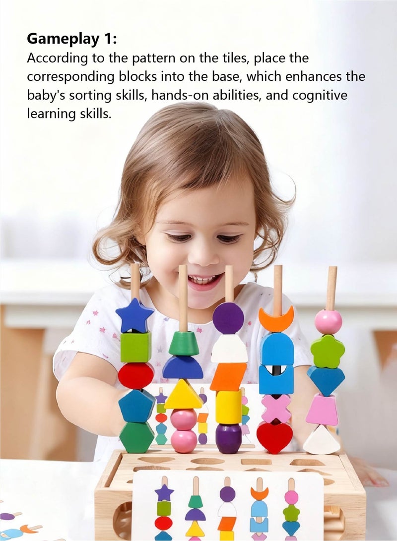 Montessori Wooden Block Set - Shape Sorter  Stacking Toys for Toddlers 1-6 | Educational Learning Toys with Puzzle Cards  Storage Box - Image 2