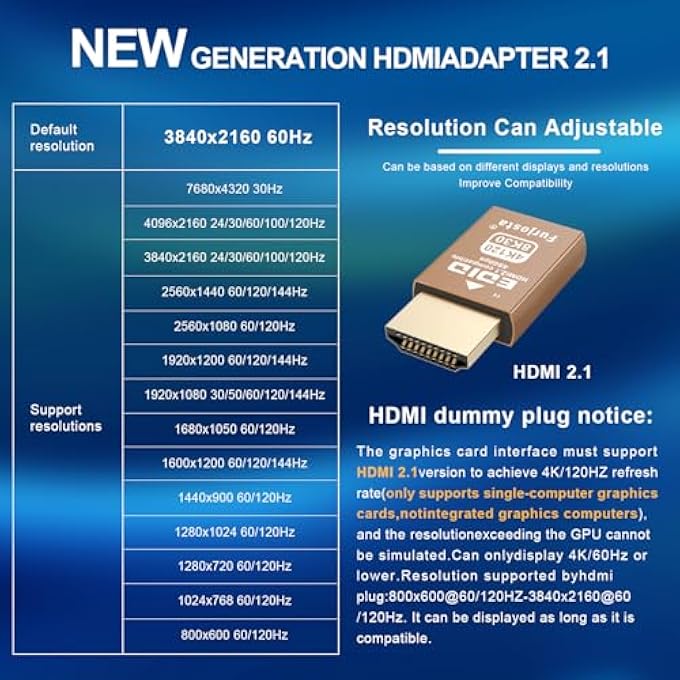rayihni 4K 120HZ HDMI 2.1 DUMMY PLUG – VIRTUAL DISPLAY EMULATOR FOR PC, VR HEADSETS & CRYPTOCURRENCY MINING | HEADLESS GHOST DISPLAY ADAPTER | SUPPORTS 8K @30HZ-5P - Image 3