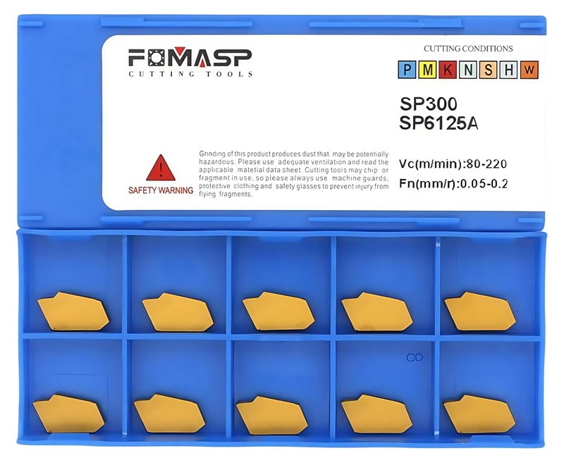 FomaSP GTN-3 (SP300) CNC Grooving Carbide Inserts Steel Fit for SPB326 Lathe Grooving Cutting Tools, CVD Yellow Coating, 10pcs - Image 1