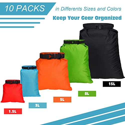 LEIFIDE 10 Pcs Ultralight Dry Bags Waterproof Lightweight Airtight Bags Ripstop Camping Gear Dry Sack Portable Roll Top Dry Pack for Backpacking Kayaking Hiking Swimming Boating Outdoor, 5 Sizes - Image 2