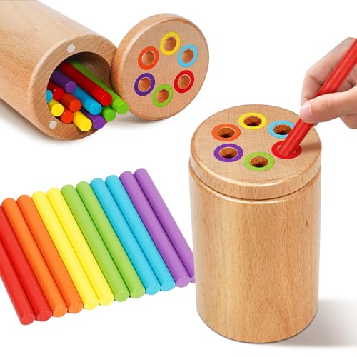 Soarly Montessori Toys for 13 Year Old Travel Toys for Toddlers Wooden Color Sorting Stacking Toy for 18 Month Old Boys Girls Learning Gift for 24 Year Old Kids Birthday Easter Basket Stuffers - Image 1