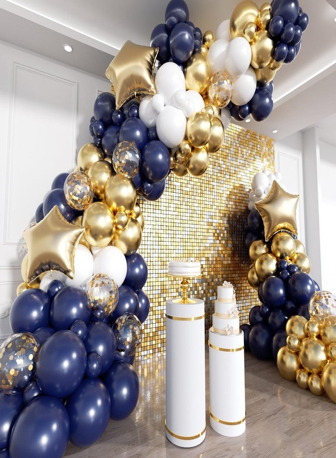 ADOINBY Blue and Gold Balloon Arch Kit, 188Pcs Gold Star Balloons with Navy Blue and Gold White Latex Balloon Garland kit, Different Size Balloons for Anniversary Wedding New Year Birthday Decorations - Image 1
