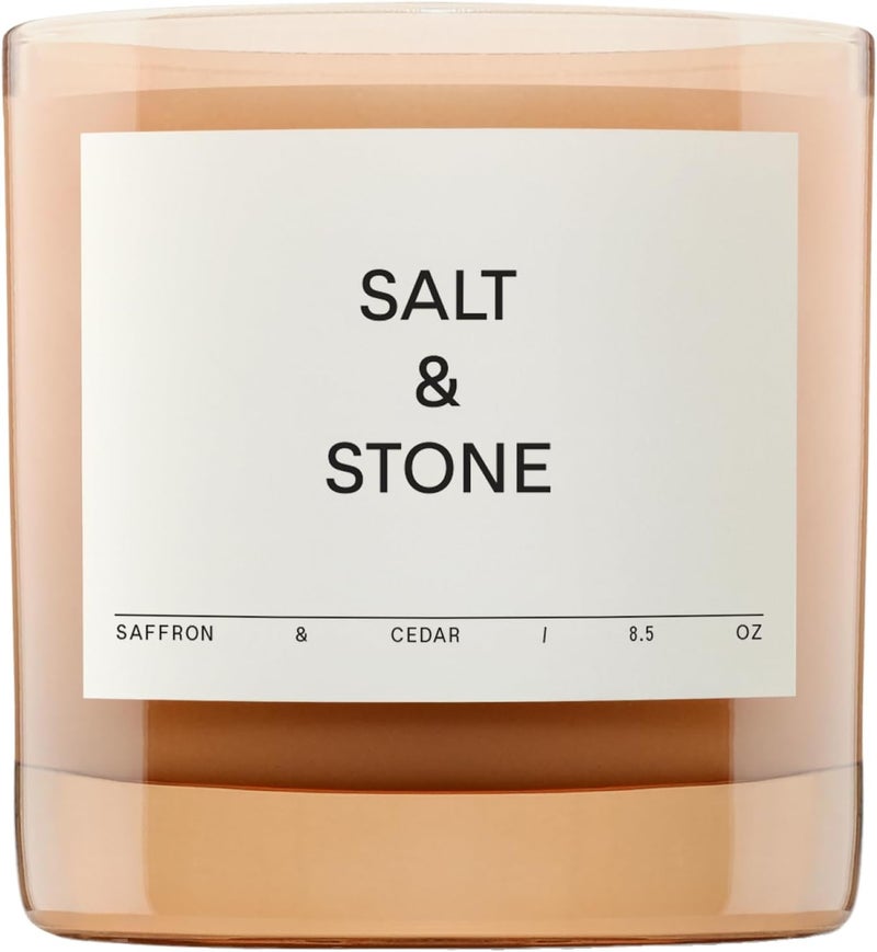 SALT & STONE Scented Candle | Hand-Poured, Aromatic & Fragrant | Made with Natural Coconut & Soy Blend Wax | 100% Cotton Wick | Long-Lasting 50 Hour Burn Time (8.5 oz) (Saffron & Cedar) - Image 1