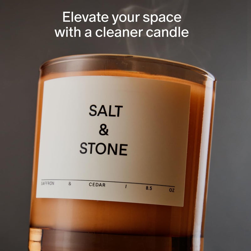 SALT & STONE Scented Candle | Hand-Poured, Aromatic & Fragrant | Made with Natural Coconut & Soy Blend Wax | 100% Cotton Wick | Long-Lasting 50 Hour Burn Time (8.5 oz) (Saffron & Cedar) - Image 2