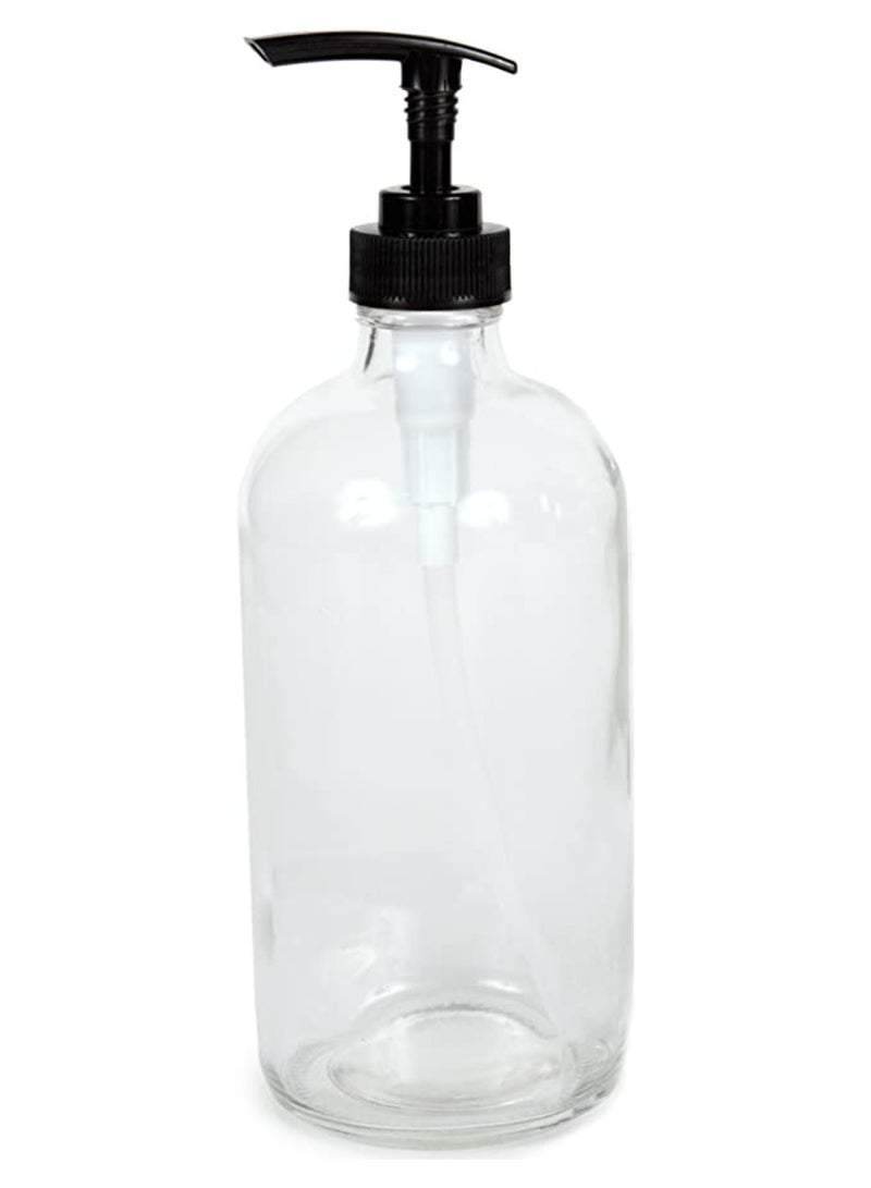 QUESERA 2 Large 16 oz Empty Clear Glass Bottles with Black Lotion Pumps - Image 2