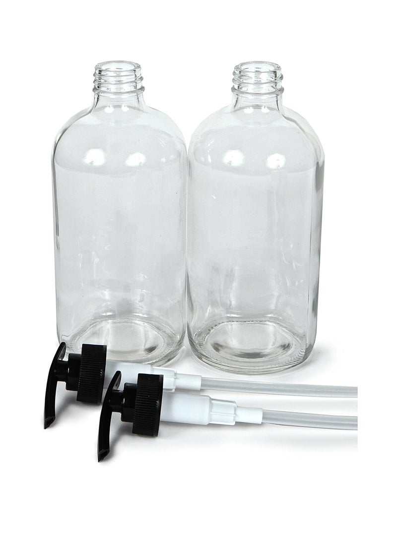 QUESERA 2 Large 16 oz Empty Clear Glass Bottles with Black Lotion Pumps - Image 3