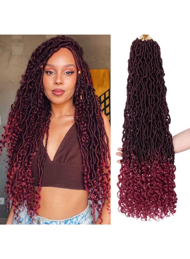 Leeven 30 Inch Ombre Burgundy Goddess Faux Locs Crochet Hair Crochet Soft Locs Hair With Curly Ends 7 Packs Synthetic Bohemian Locs Crochet Braiding Hair for Women TBUG 12 StrandsPack - Image 2