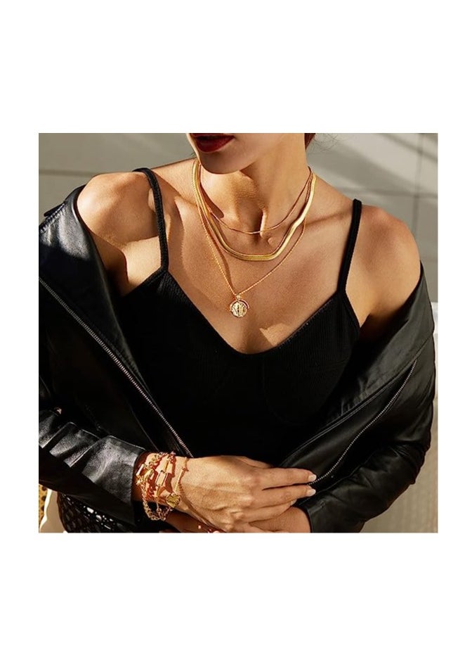MIXDE - Layered Choker Necklace gold Plated Pendant Commemorative coin Necklace Multilayer Bar Disc Necklace Adjustable Layering Choker Necklaces fashion jewelry for Women Girls - Image 1