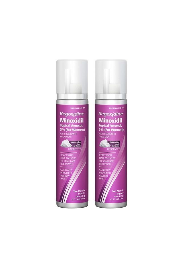 Regoxidine Women's Minoxidil Topical & Foam Helps Restore Top of Scalp Hair Loss and Support Hair Regrowth with Unscented Topical Treatment for Thinning Hair (5% Foam 4-Month Supply) - Image 1