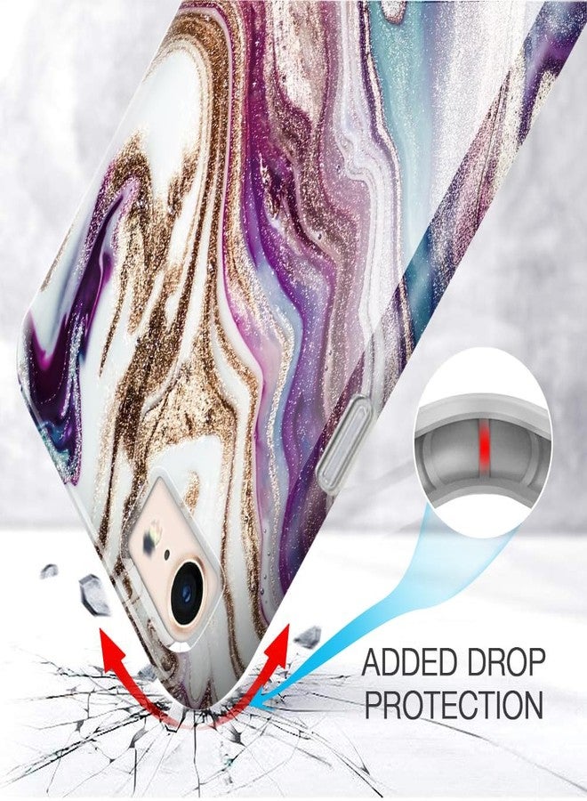 luolnh Compatible with iPhone Se 2022,iPhone Se 2020,iPhone 7 8 Case,Bling Glitter Sparkle Marble Design Bumper Glossy Cover Case for iPhone Se 2020 6 7 8(Abstract Purple&Quicksand) - Image 4