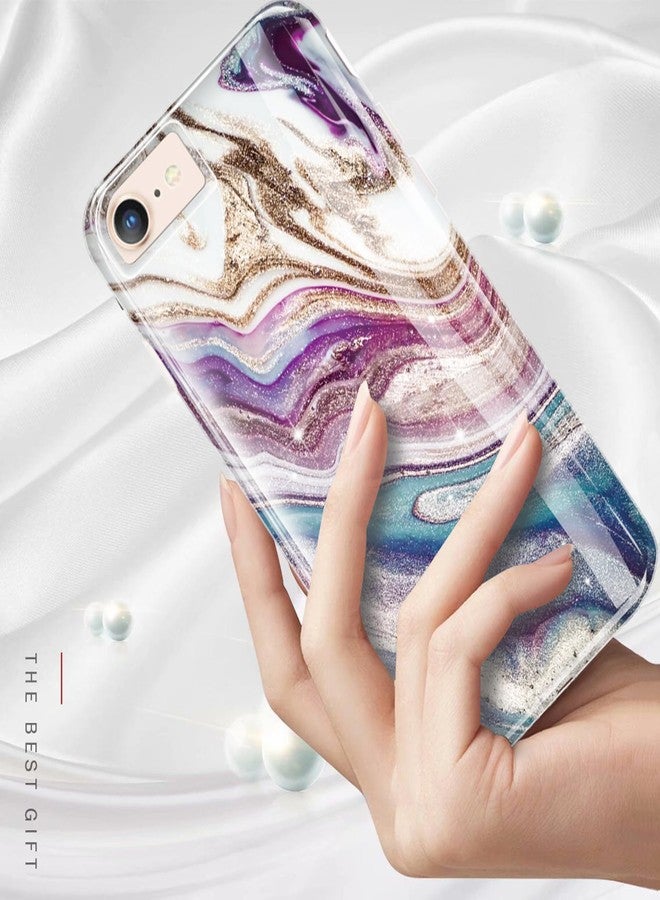 luolnh Compatible with iPhone Se 2022,iPhone Se 2020,iPhone 7 8 Case,Bling Glitter Sparkle Marble Design Bumper Glossy Cover Case for iPhone Se 2020 6 7 8(Abstract Purple&Quicksand) - Image 3